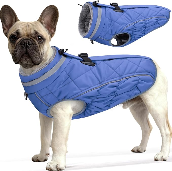 Dog Coat, Warm Dog Winter Coat for Medium Dogs, Waterproof Jacket with Harness Built in, Reflective Turtleneck Cold Weather Coats with Zipper,Pet Fleece Vest Snow Jacket, Blue M