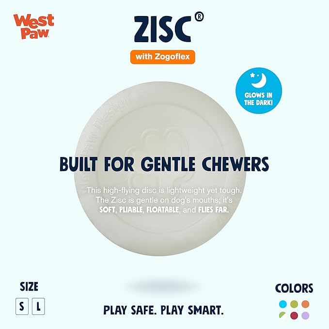 WEST PAW Zogoflex Zisc Dog Flying Disc, High Flying Aerodynamic Disc for Dogs Puppy – Lightweight, Floatable Disc for Fetch, Tug of War, Catch, Play – Doubles as Food/Water Bowl, Large 8.5", Glow