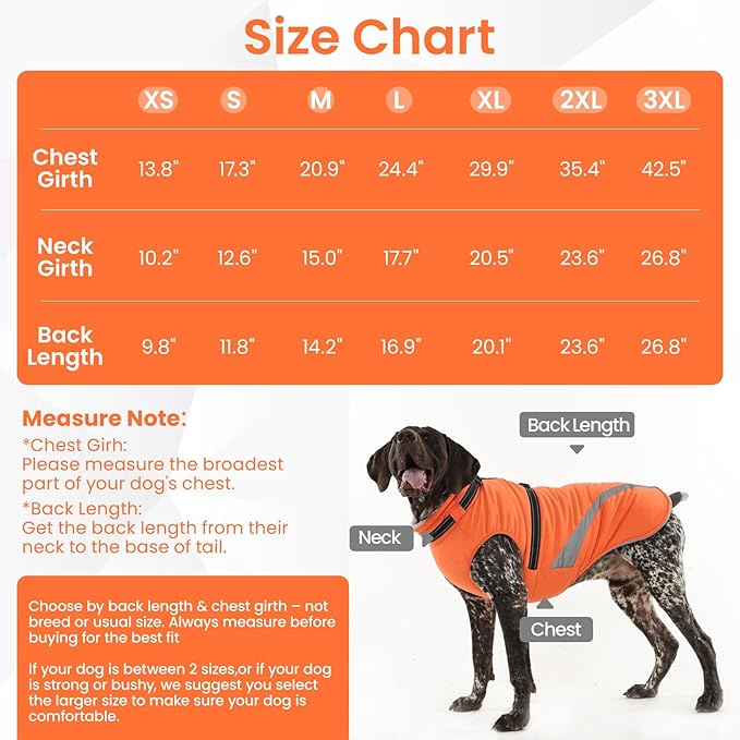 QBLEEV Dog Coat for Small Dogs, Waterproof Dog Jacket with Built-in Harness, Puppy Cold Weather Coats Reflective Vest, Windproof Warm Fleece Snowsuit Winter Coat for Chihuahua, Yorkie, Orange, XS