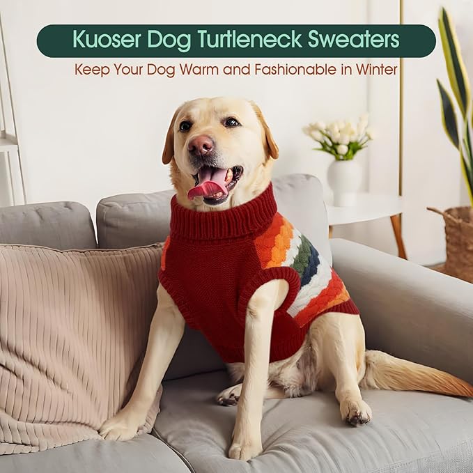 Kuoser Dog Sweater, Dog Sweaters for Medium Dogs Girl Boy, Classic Pet Knitted Sweatshirt Warm Pullover, Puppy Holiday Sweater Winter Clothes for Christmas Thanksgiving Outfit, Red M
