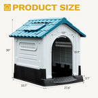 DWVO 33.1'' Plastic Foldable Dog House for Small and Medium Dogs, Waterproof Folding Pet House with Adjustable Top Window and Elevated Base (33.1''L x 27.6''W x 30''H)