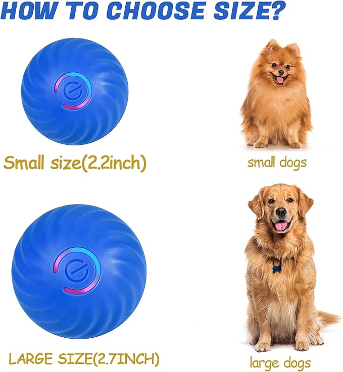 Interactive Dog Ball, Automatic Moving Toy Ball with Cover for Small Dogs, Self Rolling Best Boredom Toys for Gift, Dog Toys to Keep Them Busy(Blue, Small:2.2inch)