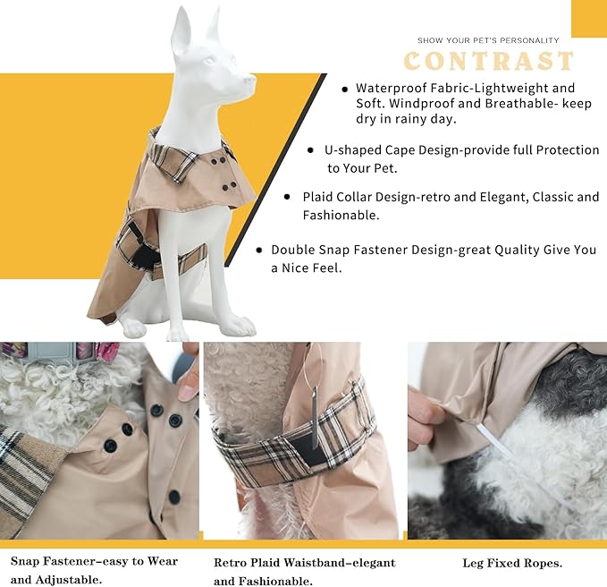 MAMORE Dog Jacket Waterproof Outdoor Vest for Smal Medium Large Dogs, Windproof Adjustable Breathable Lightweight Fashion Casual Dog Clothes (Khaki, XX-Large)