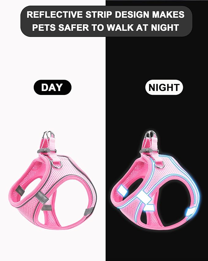 S Red Soft Mesh Dog Harness and Leash Set,No Escape Puppy Harnesses for Training Walking， Reflective Adjustable Puppy Vest for Small Medium Dogs, Cats (Red, S)