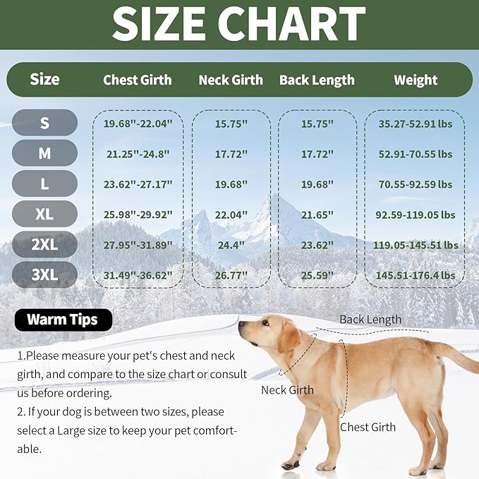 IDOMIK Dog Winter Coat for Large Dogs, Warm Dog Winter Jacket with Fleece High Collar, Zippered Cold Weather Coats for Dogs, Waterproof Doggy Snow Jacket Clothes,Green,L