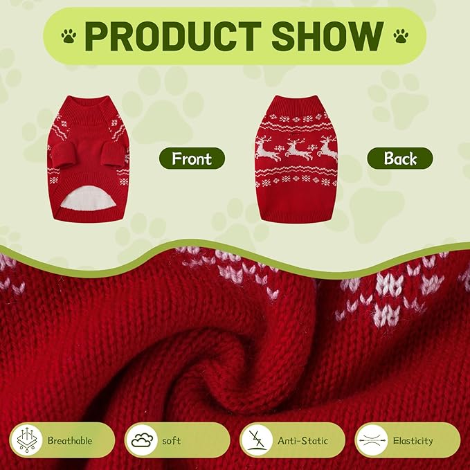 Christmas Dog Sweaters for Small Medium Large Dogs Classic Turtleneck Holiday Xmas Pet Clothes Cozy Stretchy Sweater for Chihuahua, Bulldog, Dachshund, Pug Medium