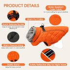 Dog Coat with Harness Built in -Orange,3XL- Fleece Lined Dog Snow Jacket Snowsuit，Adjustable Reflective Winter Warm Cold Weather Coat