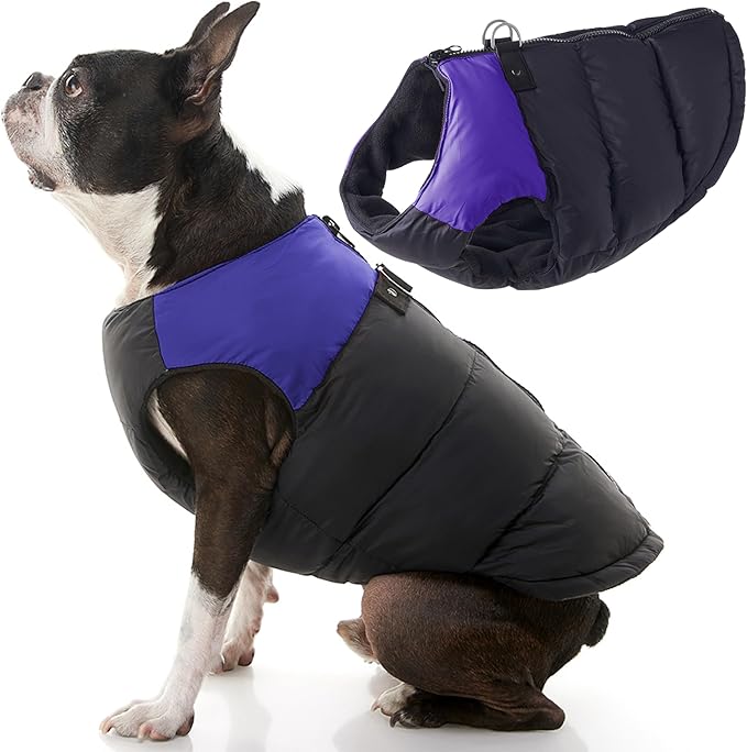 Gooby Padded Vest Dog Jacket - Purple, Large - Warm Zip Up Vest Fleece Jacket with Dual D Ring Leash Water Resistant for Small to Medium Dogs