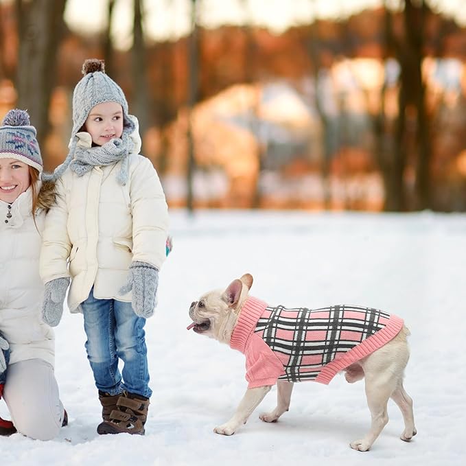 SCENEREAL Turtleneck Dog Sweater for Small Medium Large Dogs Girls Boys, Christmas Plaid Pullover Puppy Sweatershirt, Dogs Cold Weather Outfit Clothes, Ideal Gift for Pet in New Year, Pink Plaid S