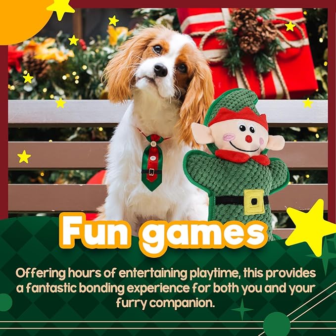 ALL FOR PAWS Christmas Dog Squeaky Toy Gift, Puppy Fecth Toy with Squeaker, Enrichment Dog Plush Toys