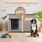 55" L Extra Large Dog House Outdoor with Window, XL Dog House Pet Shelter for Large Breed with Anti-Chewing Frame, Openable Roof, Removable Floor, 10 Support Feet for Medium to Large Dogs