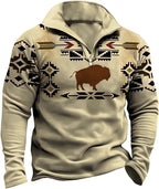 HOTYD Aztec Cowboy Mens Hoodie Vintage Graphic Western Hoodies Casual Long Sleeve 1/4 Zip Pullover Mens Country Jacket