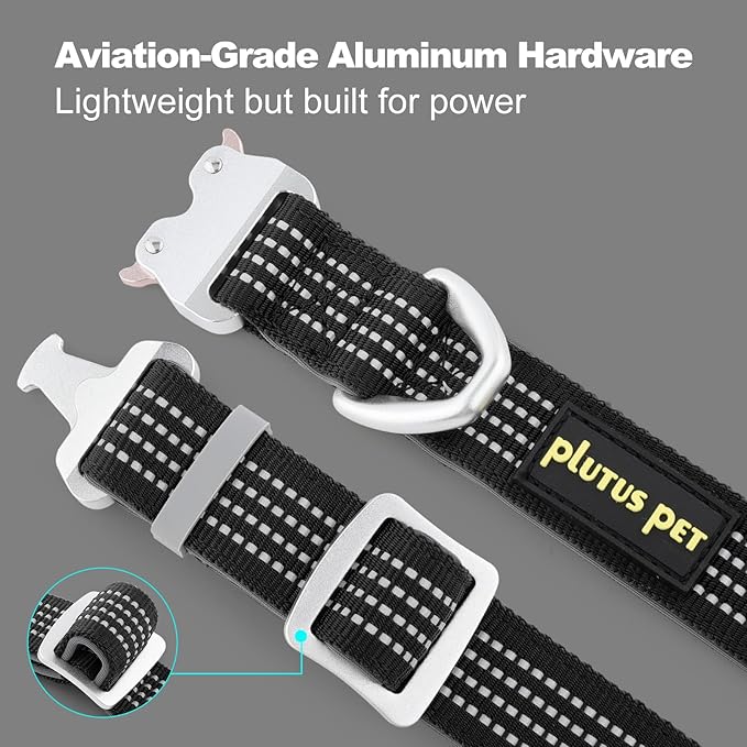 Plutus Pet Reflective Dog Collar with Aviation Aluminum Buckle, Neoprene Padded for Comfort, Lightweight, Heavy Duty Nylon Collar for Puppy Small Medium Large Dogs (Black, M)