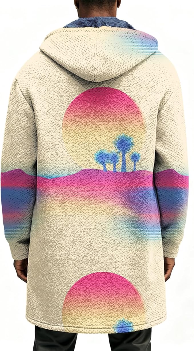 LIZALIG Long Hooded Cardigan Men Japanese Art Style Fashion Cool Graphic Coats Winter Warm Lined Fleece Jacket