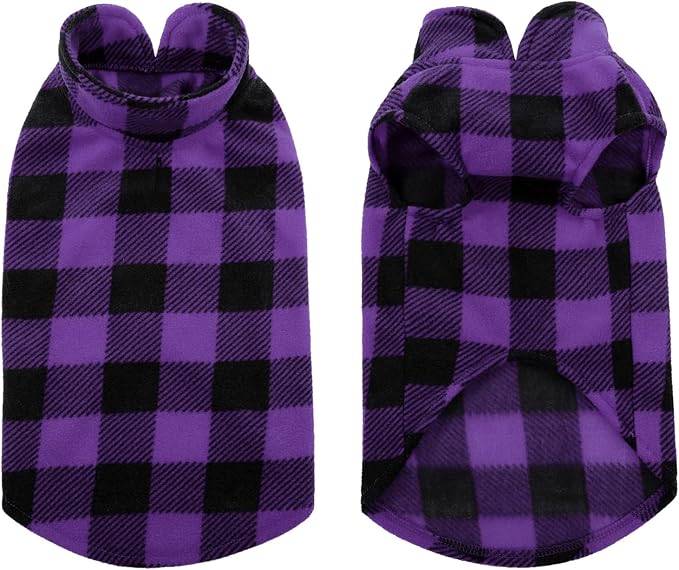 KAMA BRIDAL Spring Autumn Winter Coat Pullover Fleece Vest for Cats Small and Medium Dogs Thin Sweater Purple & Black Plaid (Purple, L)