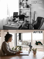 Double Cat Desk Bed - Desktop Attachment Two Cat Perch for Home Office, Spinnable Indoor Desk Mounted Hammock Bed, 2 Elevated Nest for Table, Double Kittens Clamp Hammock for Table(Black)