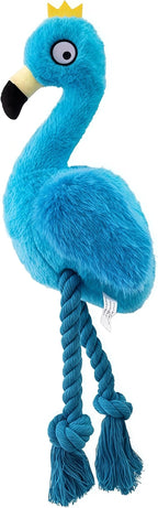 Plush Flamingo Dog Toy, Blue, Squeaky Stuffed Animal with Rope Legs, Interactive Chew Toy for Small, Medium Dogs