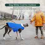 Kuoser Dog Coat Medium, Cold Weather Reflective Waterproof Dogs Jacket with Warm Fleece Lining, Turtleneck Dog Winter Coat with Zipper, Doggy Snow Jacket Pet Coats for Small Medium Large Dogs, Blue M