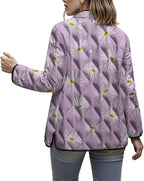 LIZALIG Women's Cropped Puffer Jacket Lightweight Floral Print Long Sleeve Padded Quilted Puffy Cardigan Coat