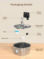 Voluas Cat Water Fountain Stainless Steel: 108oz/3.2L Wireless Cat Fountain Battery Operated for Drinking Indoor, Cordless Automatic Pet Water Dispenser Bowl with Water Level Window, BPA-Free