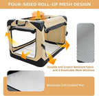 Pettycare 30 Inch Collapsible Dog Crate for Medium Dogs, 4-Door Foldable Soft Dog Kennel with Chew Proof Mesh Windows, Indoor & Outdoor Travel Dog Crate, Beige