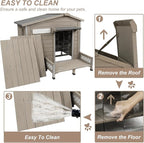 41" L Outdoor Large Dog House with Porch, Removable Floor, Raised Feet, Anti-Chewing Iron Frame - Wooden Kennel with Asphalt Roof, Window for Indoor/Outdoor Use, Ideal for Medium to Large Dogs
