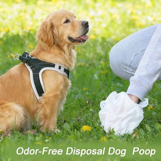 Odor-Sealing Dog Poop Bags with Handles, 200-Count Large Capacity (3L) Pet Waste Bag, Unscented Poop Bags for Dogs or Cat Litter, Conceals Smell & Mess(White)