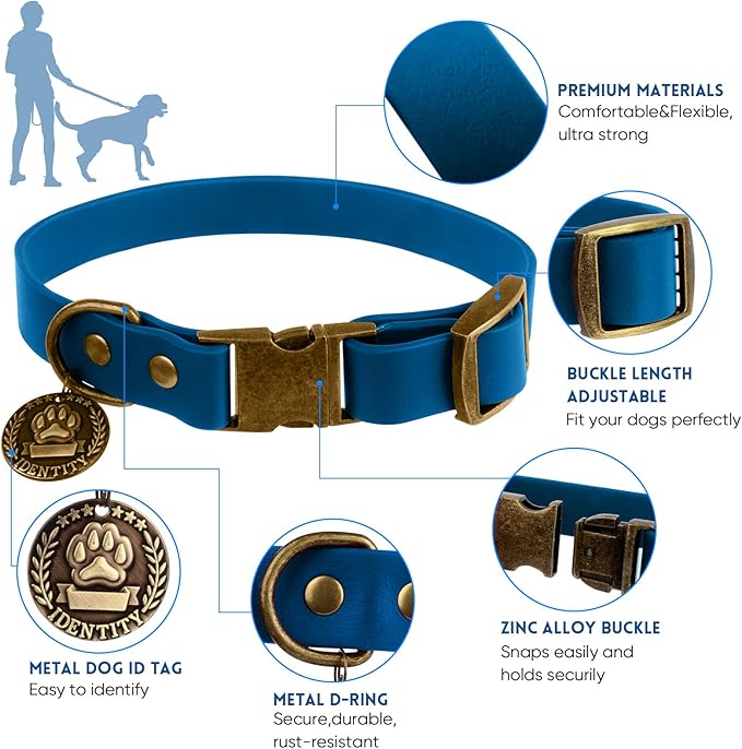 Wisedog Dog Collar and Leash Set, Waterproof Adjustable Puppy Collars with Cute Tag 6FT Dog Leash with Poop Bag for Small Medium Large Dogs (XL(Collar:16"- 25.5";Leash:6 ft), Blue)