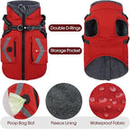 FUAMEY Dog Waterproof Winter Coat, Warm Dogs Jacket Reflective, Pet Fleece Lined Vest with Pockets, Cold Weather Clothes for Doggy, Dog Coats with Built in Harnesses, Schnauzer (Red, M)