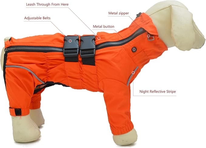 Dogs Waterproof Jacket, Lightweight Waterproof Jacket Reflective Safety Dog Raincoat Windproof Snow-Proof Dog Vest for Corgis Dachshund Small Medium Large Dogs Orange D-L