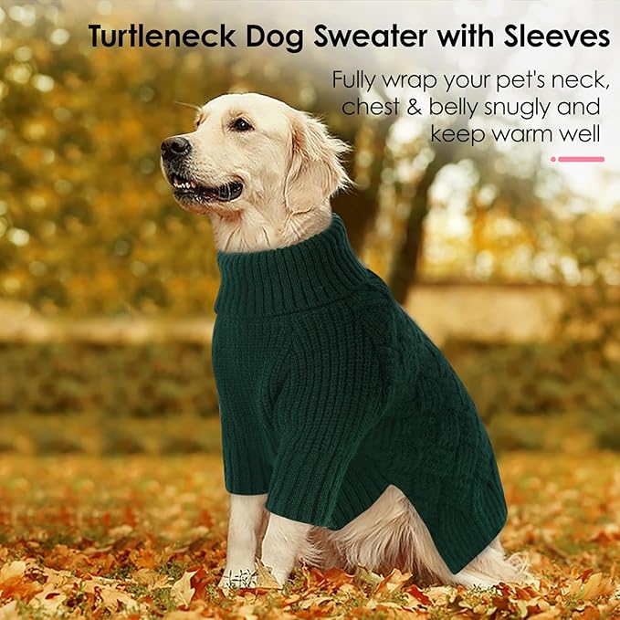 AOFITEE Dog Sweater, Dog Sweaters for Medium Dogs Girl, Warm Dogs Christmas Sweater, Winter Medium Pet Sweaters Female Male, Turtleneck Knitwear for French Bulldog, Boston Terrier (Green, M)