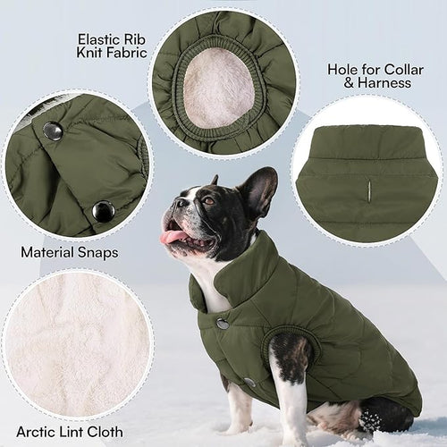 ASENKU Windproof Dog Winter Coat Waterproof Fleece Jacket Cold Weather Pet Apparel for Small Medium Large Dogs (ArmyGreen, XS)