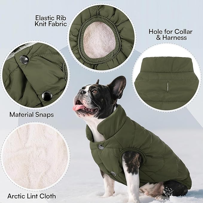 ASENKU Windproof Dog Winter Coat Waterproof Fleece Jacket Cold Weather Pet Apparel for Small Medium Large Dogs (ArmyGreen, L)