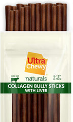 Ultra Chewy Collagen Sticks 9-12 inches (10 Pack) – Long Lasting Odor-Free, All-Natural Dog Chews – Rawhide & Bully Stick Alternative