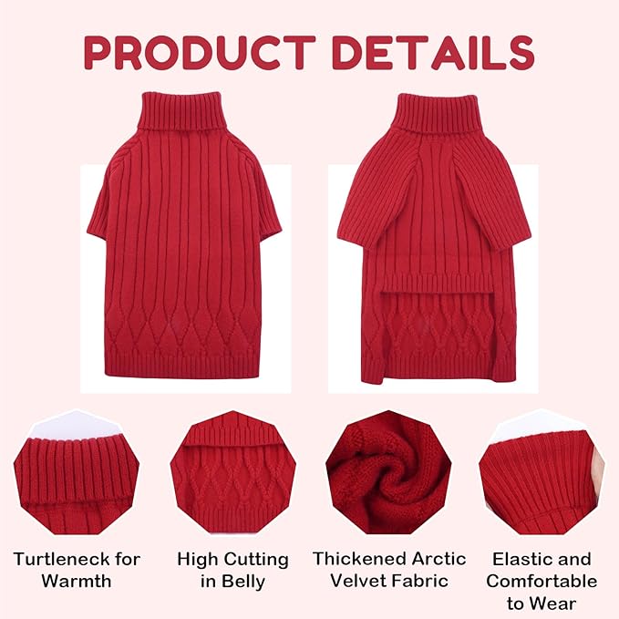 Large Breed Dog Sweaters, Warm Winter Fall Dog Sweaters for Dog Girls Boys, Turtleneck Dog Knitwear, Doggie Christmas Sweater, Pet Sweatshirt Clothes Outfit Knit St. Bernard (Red XXXXXL)