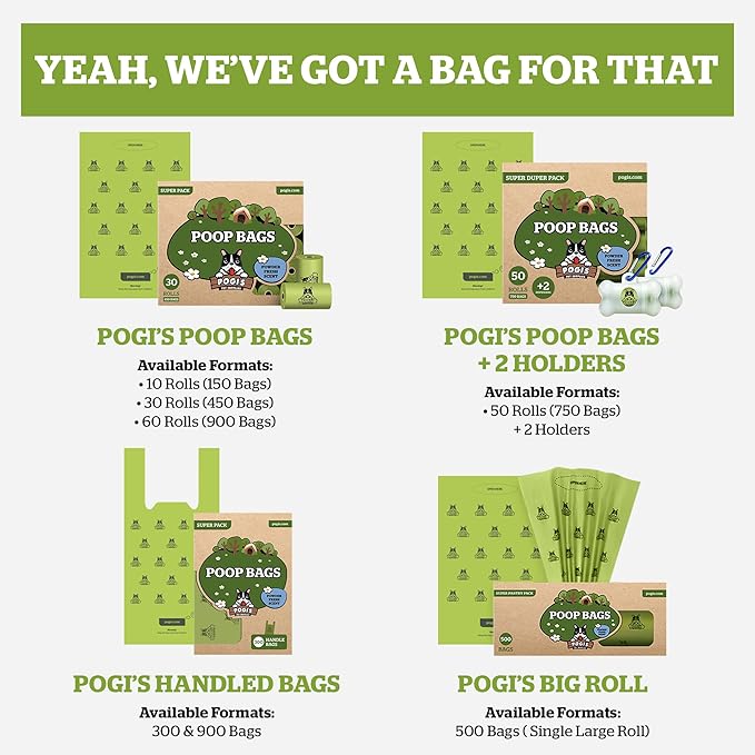 Pogi’s Dog Poop Bags – Leak-Proof & Extra Thick Pet Waste Bags (Unscented, 30 Rolls, 450-Count)