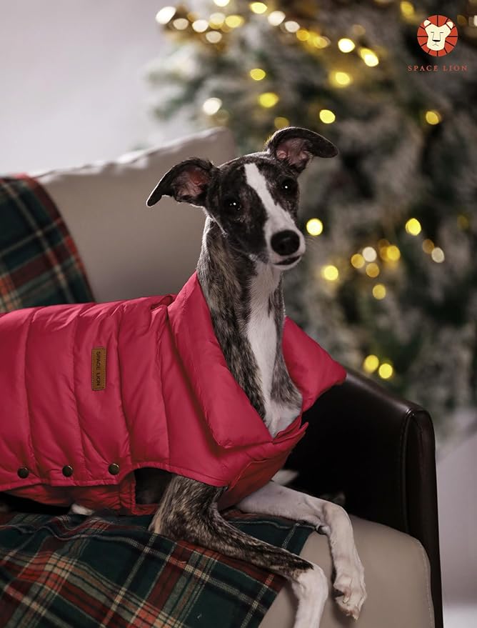 SPACE LION Dog Puffer Jacket, Down Winter Coat, Durable Outdoor Coat for Cold and Windy Conditions, Waterproof, Lightweight Jacket, Adjustable Fit for Small, Medium, Large Dogs(Red,16/XL)