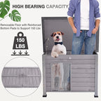 Dog House Outdoor Insulated Dog House for Small Medium Dogs, Natural Wood with Iron Frame, Waterproof Roof Raised Feet