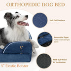 Comfort Expression Orthopedic Dog Bed for Large Dogs 36x27 Inch, Waterproof Supportive Egg Crate Foam Large Pet Bed with Removable Bolsters, Dog Couch with Washable Cover & Non-Slip Bottom, Navy Blue