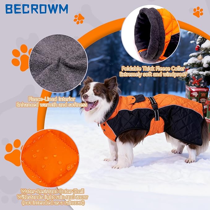 Dog Coat Dogs Winter Coat- Fleece Lined,Water-Resistant,Convertible Collar,Back Reflective Strip&Easy to Wear for Outdoor Walking Dog-Jacket(Orange, XXX-Large)