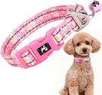 Daisy Reflective Nylon Puppy Collar with Bell - Adjustable XXS/XS Small Dog Collar for Chihuahua, Pomeranian, Yorkie - Lightweight & Comfortable for Night Walks & Indoor Play (XS, Pink)