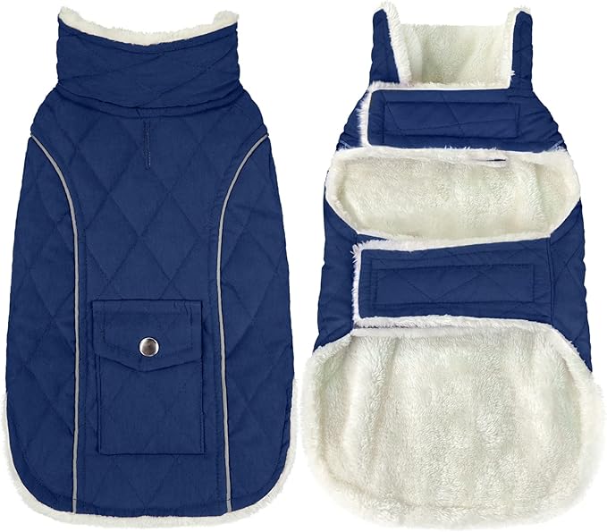 Malier Dog Winter Coat, Windproof Dog Cold Weather Coats with Real Pocket, Winter Extra Warm Pet Coat Fleece Jacket Reflective Clothes for Small Medium Large Dogs and Puppy (Blue, X-Large)