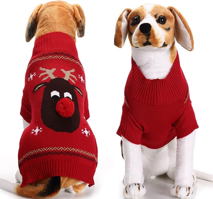PETCARE Dog Christmas Sweater Red Ugly Funny Cute Cartoon Reindeer Cat Sweaters Jumper Holiday Dog Clothes Puppy Sweaters for Small Medium Large Dogs Fall Winter Outfits Xmas Dogs Costume,X-Large
