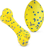 2Pcs Upgrade Bone Dog Balls+Rugby Dogs Toys for Aggressive Chewers, Indestructible Tennis Balls for Dogs (Yellow)