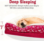 Christmas Washable Orthopedic Large Dog Bed - Removable Orthopedic Foam Pet Couches with Bolsters Waterproof Large Dog Bed and Non-Slip Bottom Extra Large Pet Sofa - Red