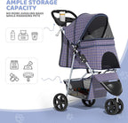 Magshion 3-Wheel Pet Stroller, Foldable Travel Jogger for Small & Medium Dogs & Cats (Up to 33lbs), Lightweight Carrier with Breathable Mesh Cover, Cup Holder & Storage Basket, Plaid
