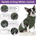 SUNFURA Dog Winter Coat, Waterproof Dog Coat Jacket with Harness for Medium Dogs Boys Girls, Reflective Fleece Lined Pet Snow Jacket Sweaters for Pug, Jack Russel, Boston Terrier, Army Green M
