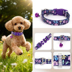 Floral Reflective Dog Collar with Bell -XSmall Puppy Collars for Puppia Pet Cat Girl Kitten Small Breeds, Cute Adjustable Nylon Collar for Yorkie Chihuahua Night Walks (XS)