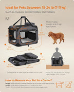 Feandrea 24 Inches Collapsible Soft Dog Crate, Portable Travel Dog Crate for Indoor and Outdoor Use, Dog Carrier Kennel with Safety Zippers, for Living Room, Car, Travelling, Camping, Gray UPDC60GY