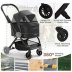 Lightweight Dog Stroller for Small Dogs & Cats Portable Compact Folded Pet Stroller Up to 35lbs Medium Pets One Click Folding Large Cat Carriage with Convertible Canopy Storage Basket - Black